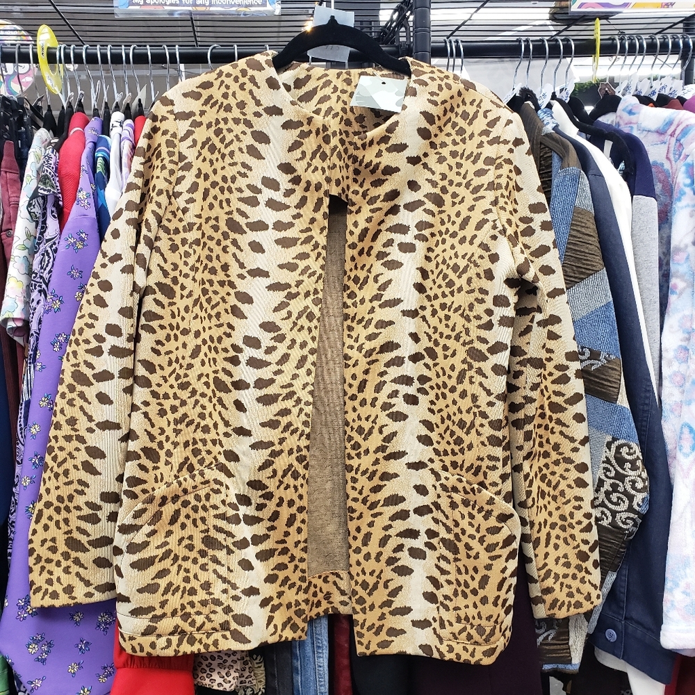 Homemade Leopard Print Open-Front Jacket in Tan/Brown
